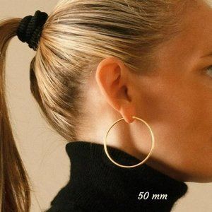 Large 50 mm Gold Hoop Earrings Real 10K Yellow Gold Hoops NEW! Stamped 10K